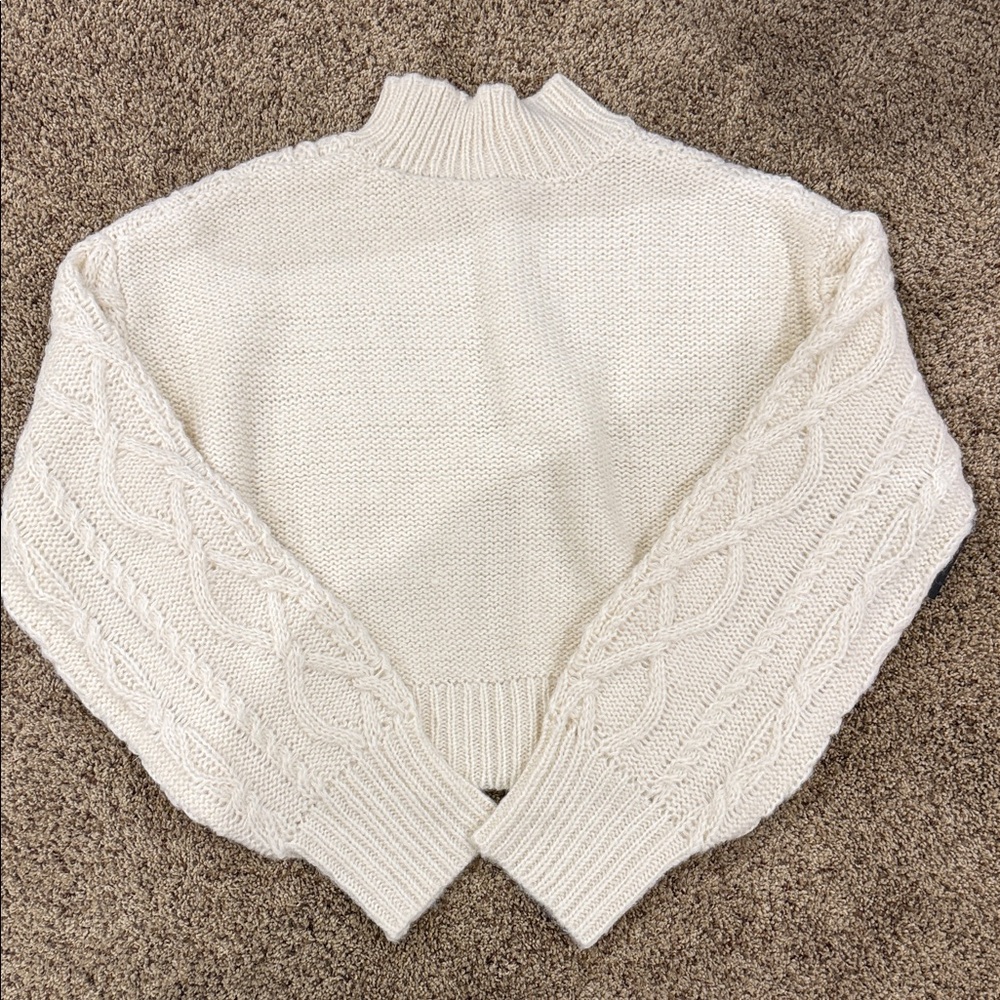Double Zero Cream Cable Turtleneck Sweater
